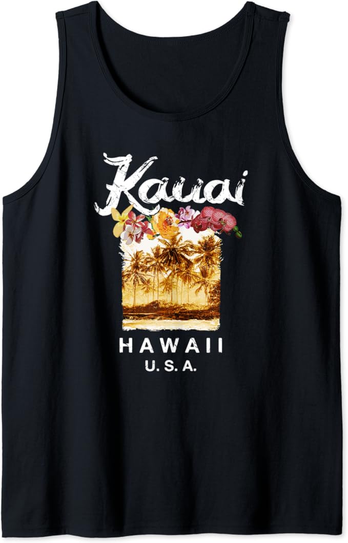 Kauai Hawaii Hawaiian Floral Vintage Tank Top Amazon.co.uk Clothing